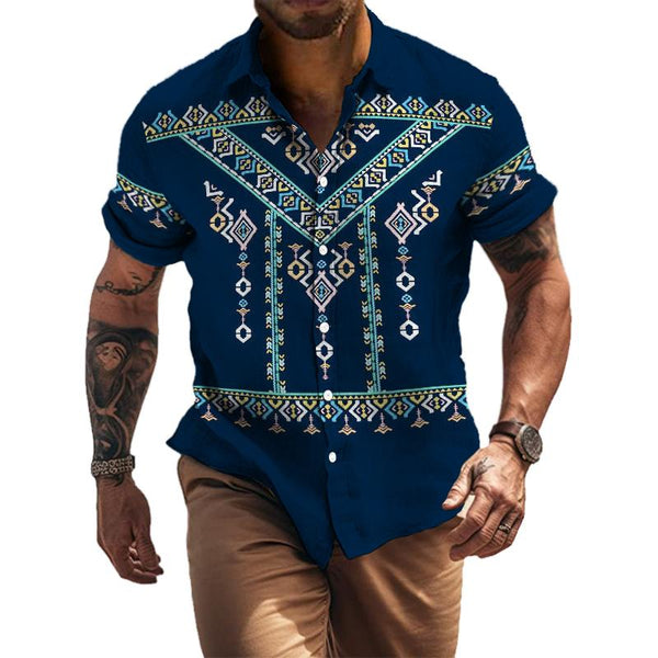 Men's Retro Palace Style Lapel Short-sleeved Shirt 35753296TO