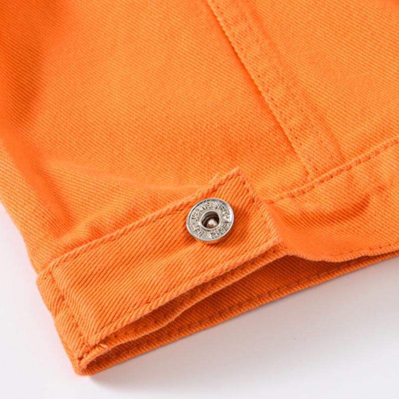 Men's Fashion Orange Loose Lapel Single Breasted Denim Jacket 72355242M