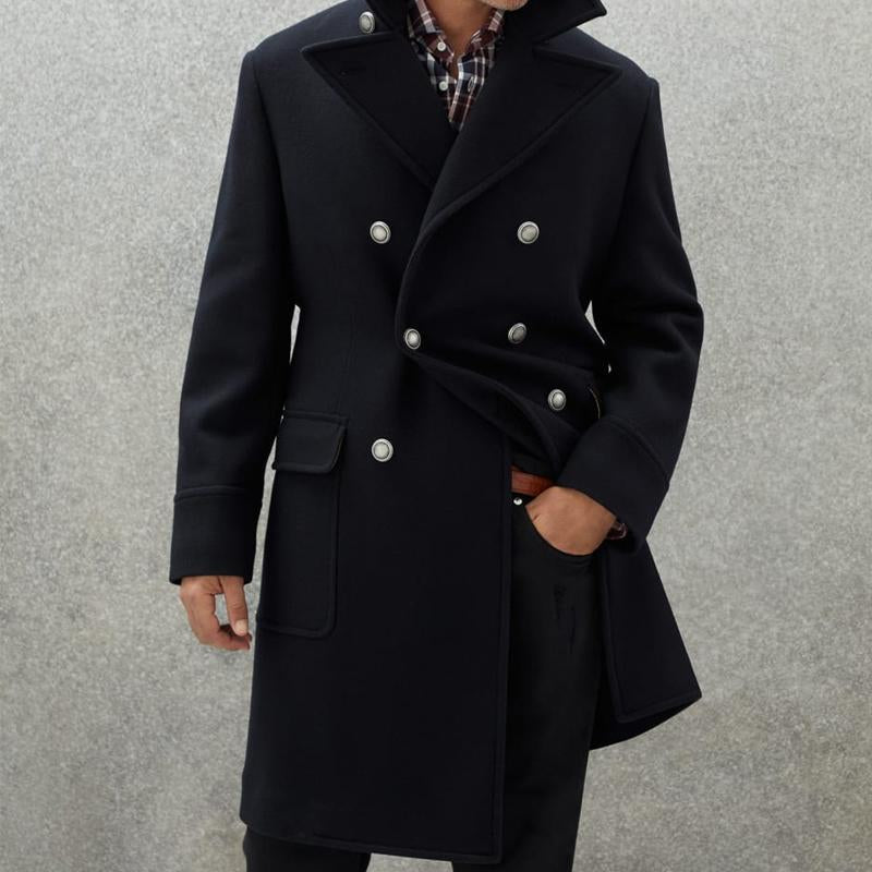 【Expédition 24 heures】Manteau mi-long croisé en laine mélangée à revers vintage pour homme 28292699M