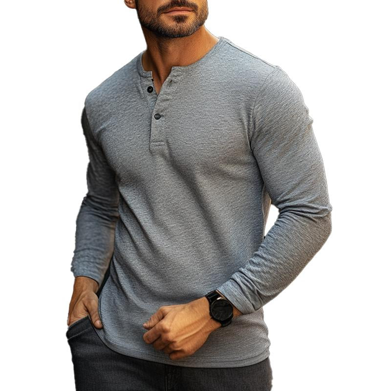 T-shirt Henley vintage à manches longues pour hommes 74480366X