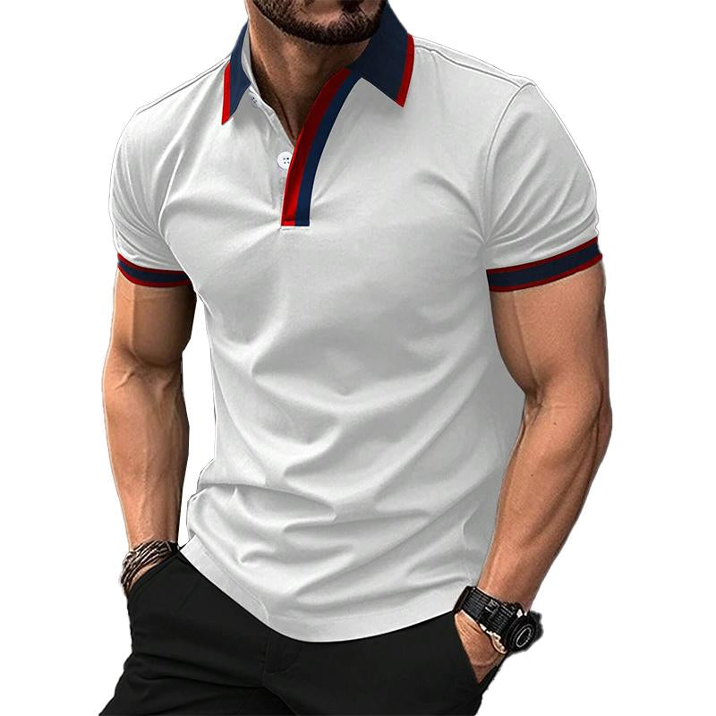 Men's Contrast Print Lapel Short Sleeve Casual Polo Shirt 73801742X