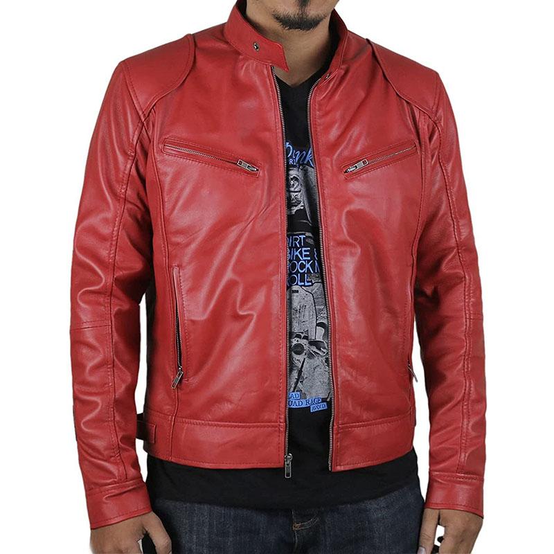 Men's Casual Stand Collar Zippered Slim Fit Plus Size Leather Jacket 70362185M