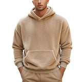 Men's Solid Plush Long Sleeve Loose Fit Hoodie 20256610Z