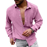 Men's Solid Loose Linen Lapel Long Sleeve Shirt 01526129Z