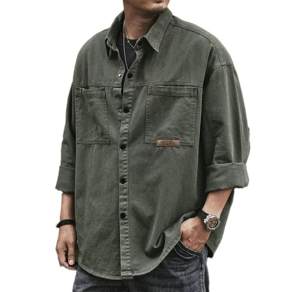 Men's Casual Solid Color Long Sleeve Cargo Shirt 14318605Y