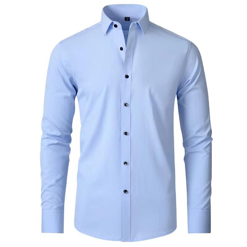 Men's Business Casual Solid Color Stretch Lapel Long Sleeve Shirt 33885508Y