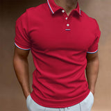 Men's Solid Color Lapel Short-sleeved POLO Shirt 49812648U