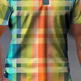 Men's Rainbow Color Block Short Sleeve Polo Shirt 29230106X
