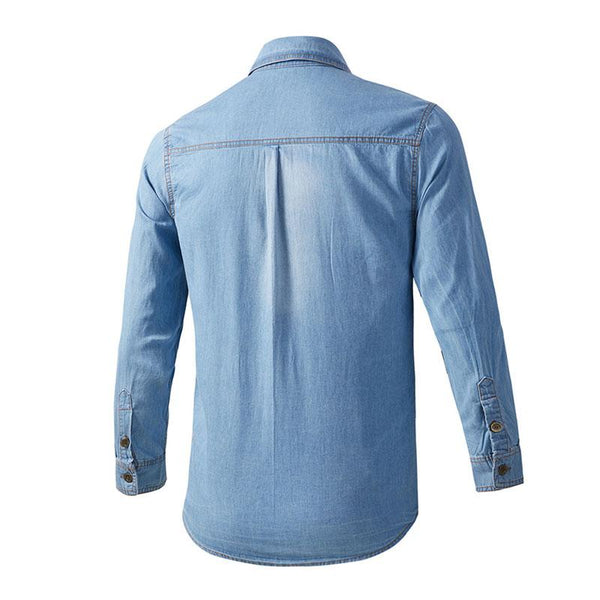 Men's Casual Washed Long Sleeve Denim Workwear Shirt 54948483M