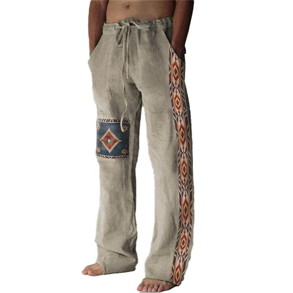 Men's Casual Vintage Ethnic Print Drawstring Pants 69691376Y