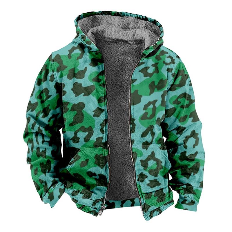 Men's Leopard Print Hooded Zip-Up Jacket 90192842X