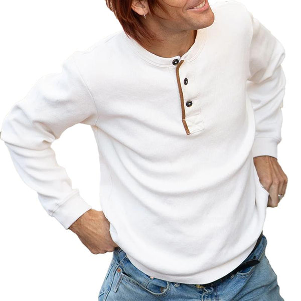 Men's Casual Henley Collar Solid Color Sweat Absorbing Breathable Long Sleeve T-Shirt 06455112M