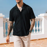 Men's Cuban Collar Hollow Short Sleeve Shirt 75292095Z