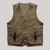 Men's Vintage Khaki Washed Denim Button Vest 15701976U