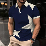 Men's Casual Five-pointed Star Color-blocked Short-sleeved Polo Shirt 90005370TO