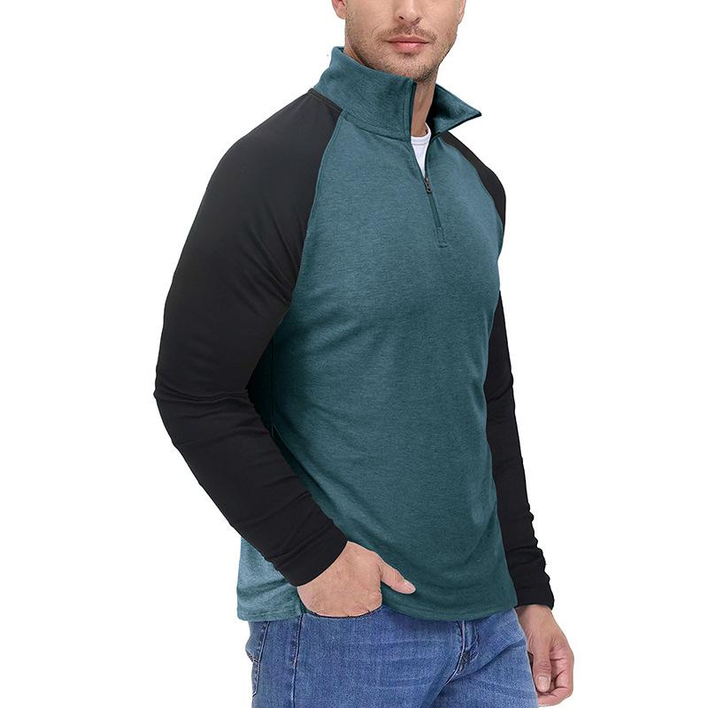 Men's Casual Stand Collar Zipper Colorblock Long Sleeve Sports Pullover Sweatshirt 39110815M