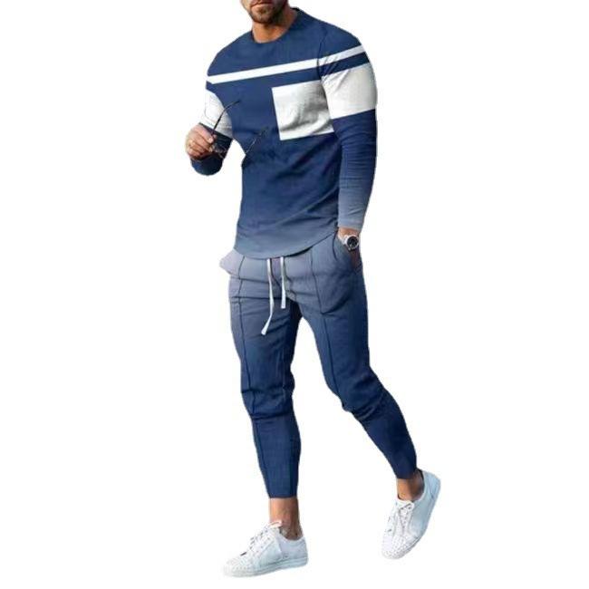 Men's Sports Casual Crew Neck Pullover Sweatshirt and Trousers Set 30423543F