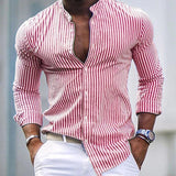 Men's Stand Collar Striped Long Sleeve Casual Shirt 80304808Z