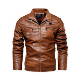 Men's Vintage Motorcycle Style Plush Warm Leather Jacket 28670585Y