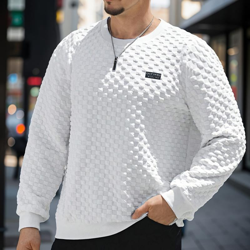 Men's Jacquard Checkered Crew Neck Sweatshirt 65424022X