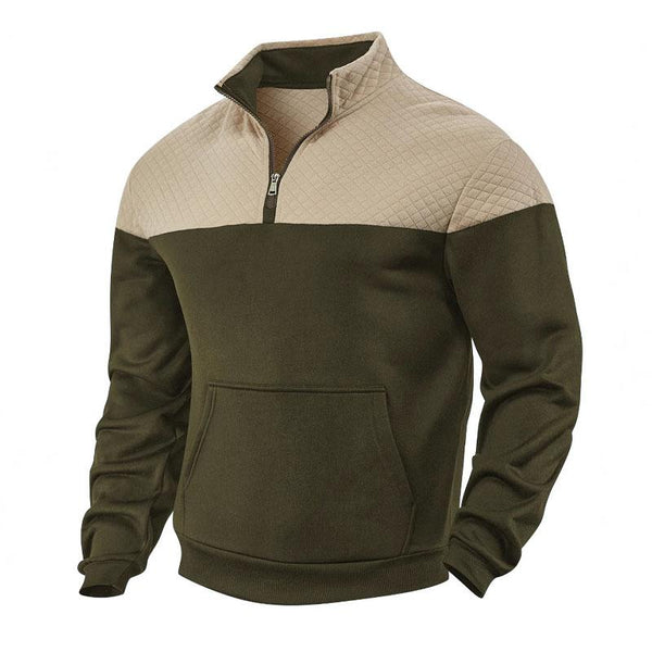 Men's Vintage Color Block Half-Zip Pullover Stand Collar Sweatshirt 37731958X