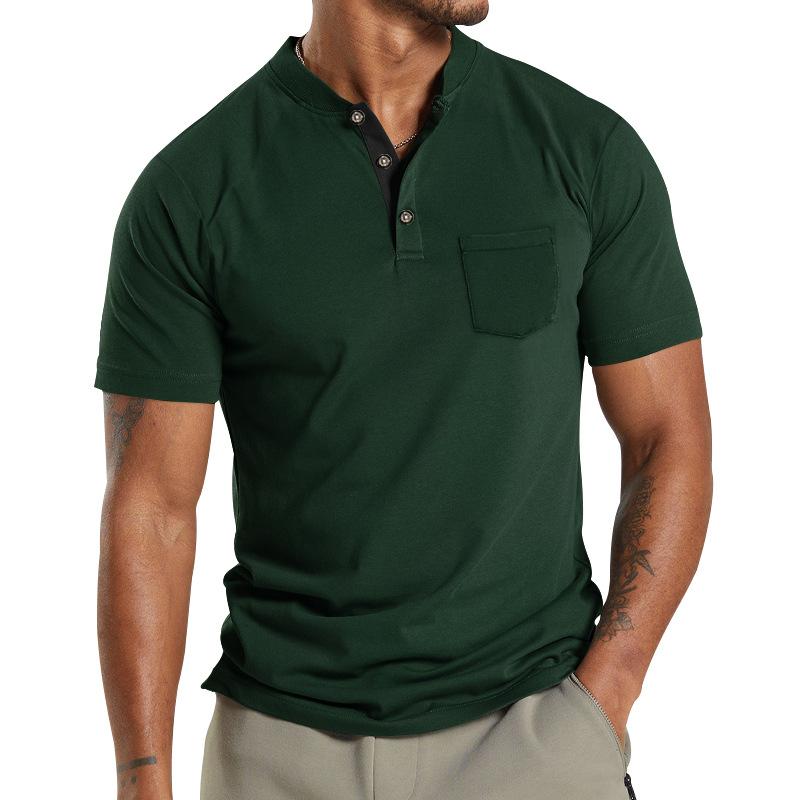 Men's Solid Henley Collar Breast Pocket Short Sleeve T-shirt 16261957Z