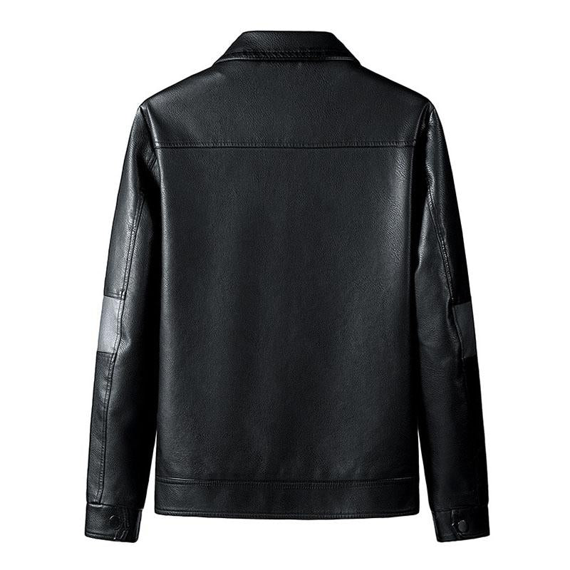 Men's Stylish Contrast Lapel Single Breasted Leather Jacket 60161089M