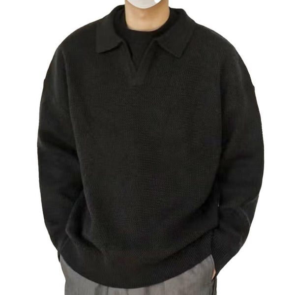 Men's Retro Lapel V-neck Long-sleeved Loose Knitted Pullover Sweater 20617834X