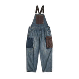 Men's Cargo Large Pocket Straight-Leg Patchwork Denim Overalls 43624390Y