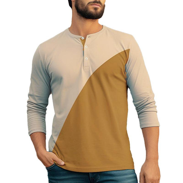 Men's Casual Colorblock Henley Collar Long Sleeve T-Shirt 76372776Y