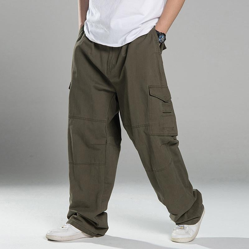 Men's Casual Solid Color Multi-pocket Loose Outdoor Cargo Pants 25906947M