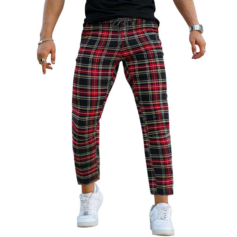 Men'S Retro Casual Plaid Straight Pants 85522735Y