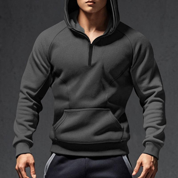 Men's Casual Zipper Neck Kangaroo Pocket Loose Long Sleeve Hoodie 97286862M