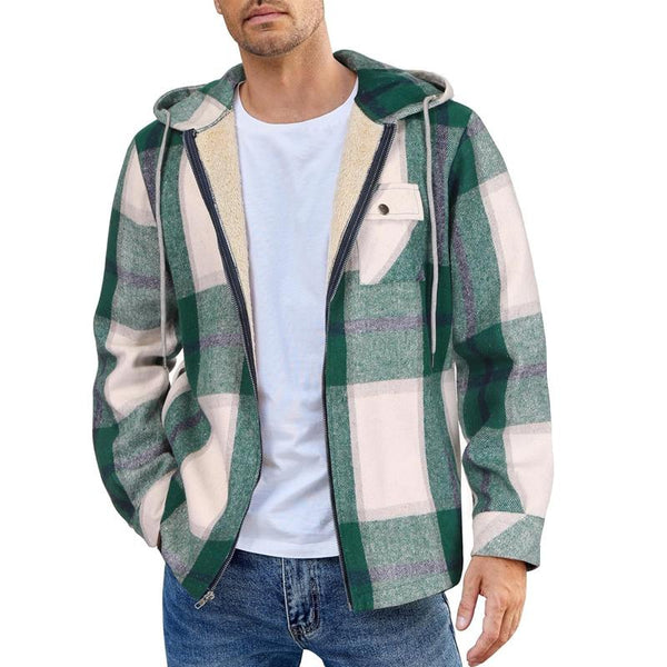 Men's Flannel Plaid Long Sleeve Hooded Casual Jacket 00240182X