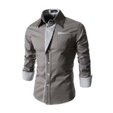 Men's Classic Design Patchwork Cotton Slim Fit Long Sleeve Shirt 30907788K