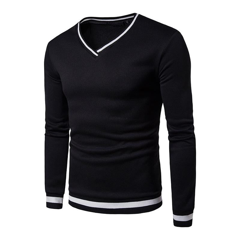 Men's Casual V-Neck Color Block Long-Sleeved T-Shirt 41212577M