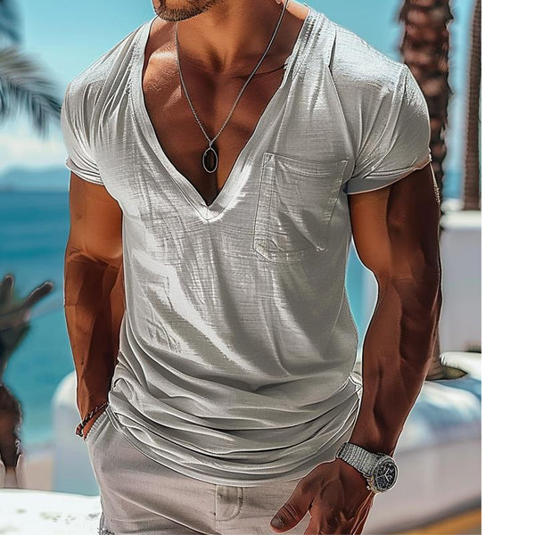 Men's V-Neck Retro Short Sleeve T-Shirt 35023590X