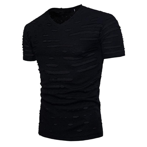 Men's Ripped V-neck Short-sleeved T-shirt 80422971X