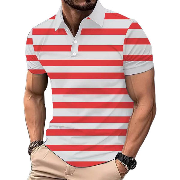 Men's Stripe Print Short Sleeve Lapel Polo Shirt 02837371X
