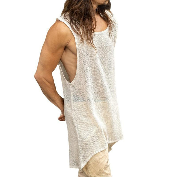 Men's Casual Round Neck Mesh Breathable Loose Tank Top 07329431M
