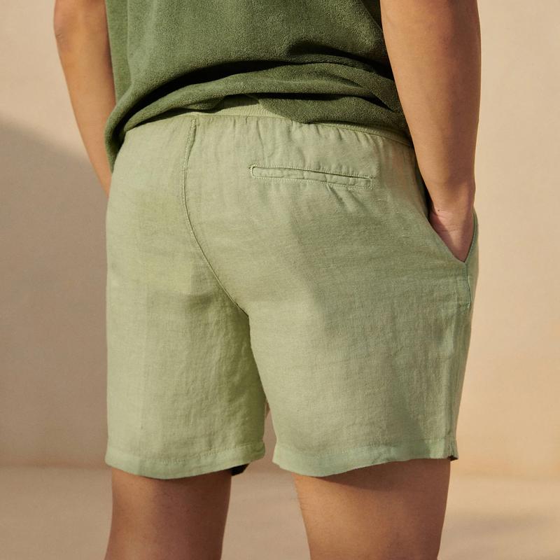 Men's Casual Cotton Linen Blended Elastic Waist Drawstring Shorts 74644672M