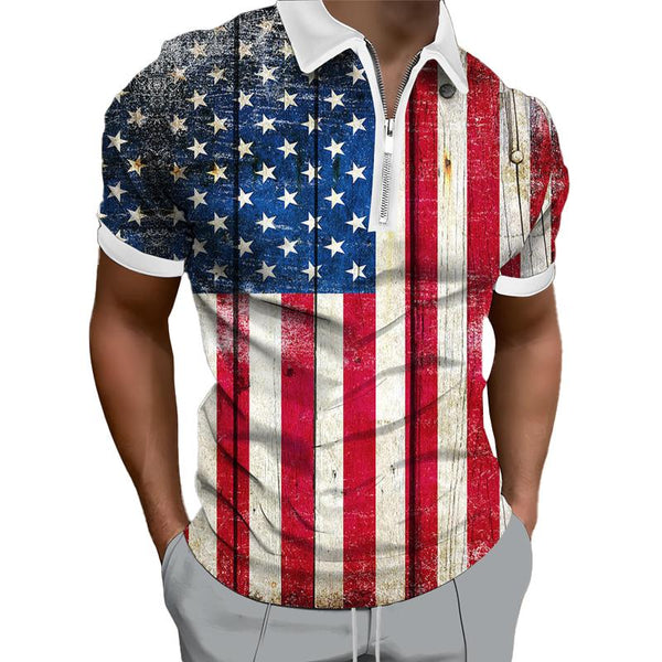Men's Striped Print Loose Short Sleeve POLO Shirt 60066948X