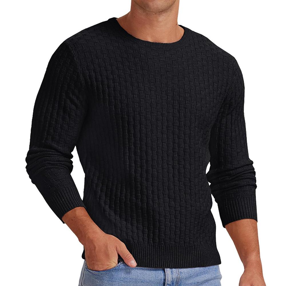 Men's Waffle Solid Color Crew Neck Pullover Knit Sweater 18707329X