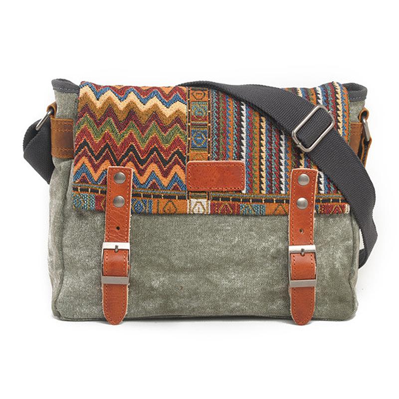 Men's Retro Ethnic Pattern Canvas Shoulder Bag 74282452Y