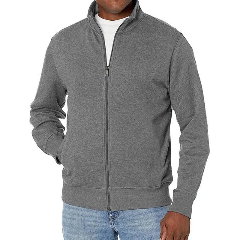 Men's Solid Zip-Up Stand Collar Sweatshirt Jacket 36406582Y