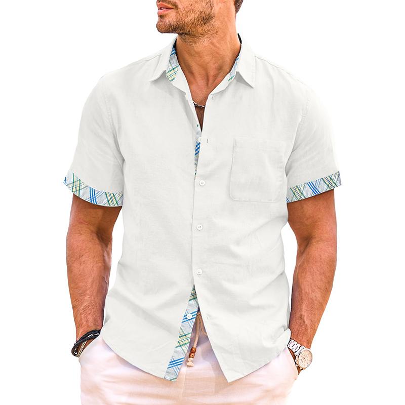 Men's Contrast Lapel Short Sleeve Shirt 42309704X