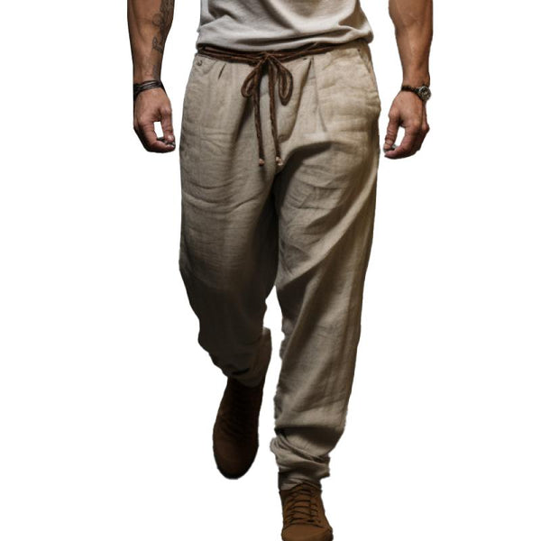 Men's Casual Breathable Cotton Linen Lace-up Loose Vacation Pants 83520803M