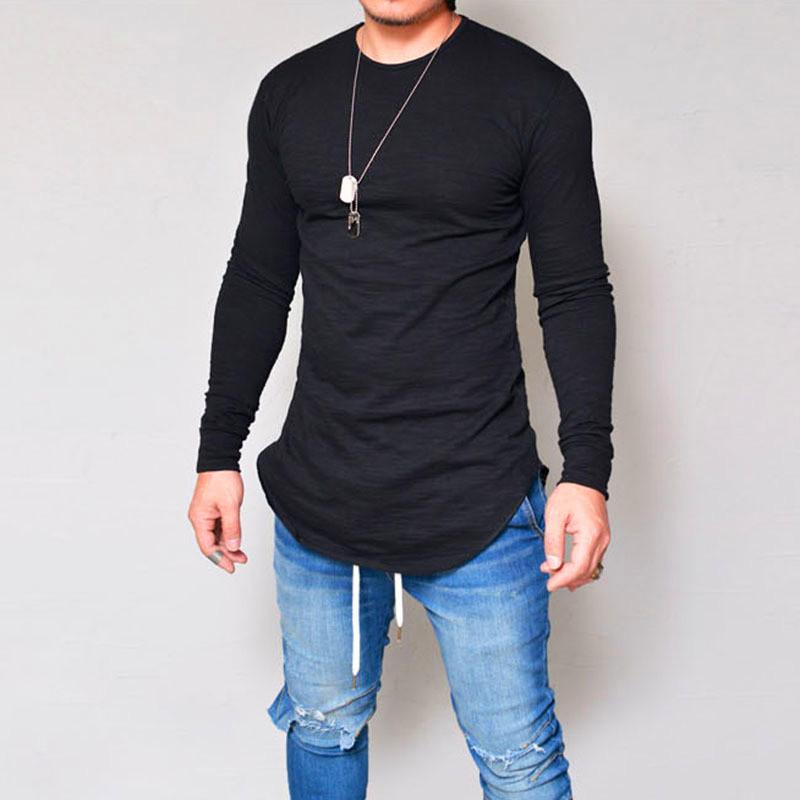 Men's Round Neck Slim Solid Color Long Sleeve T-shirt 50062697X