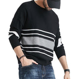 Men's Retro Striped Color Block Crew Neck Long Sleeve Sweater 89448655Y