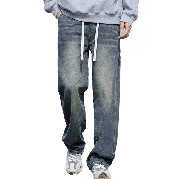 Men's Loose Washed Drawstring Straight Jeans 64988230Y